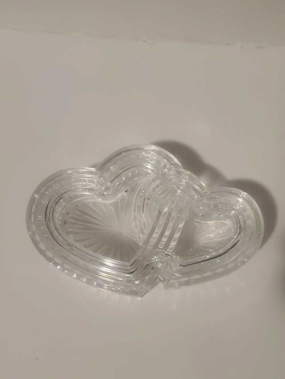 Vtg Teleflora Crystal Double Heart Shaped 24% Lead Crystal Trinket Box